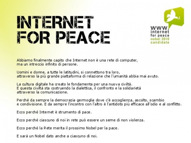 Premio Nobel Pace 2010 Internet Premio Nobel Pace 2010 Internet